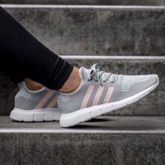 gray and pink adidas shoes